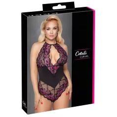   Cottelli Plus Size - боди с цветя - черно-лилаво
