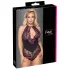 Cottelli Plus Size - боди с цветя - черно-лилаво - 4XL