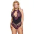 Cottelli Plus Size - боди с цветя - черно-лилаво - 4XL