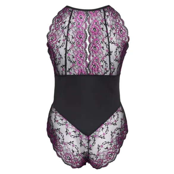 Cottelli Plus Size - боди с цветя - черно-лилаво - 4XL