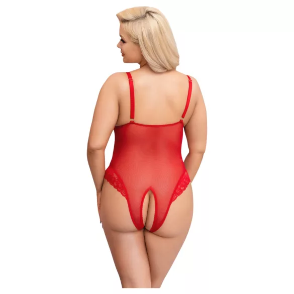 Cottelli Curves - прозрачно дантелено боди (червено) - 3XL