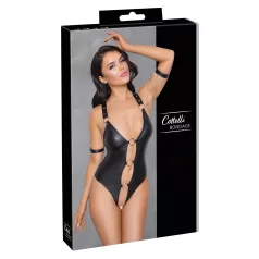   Cottelli Bondage - дамско боди с отворен дизайн и пръстени - лъскаво черно