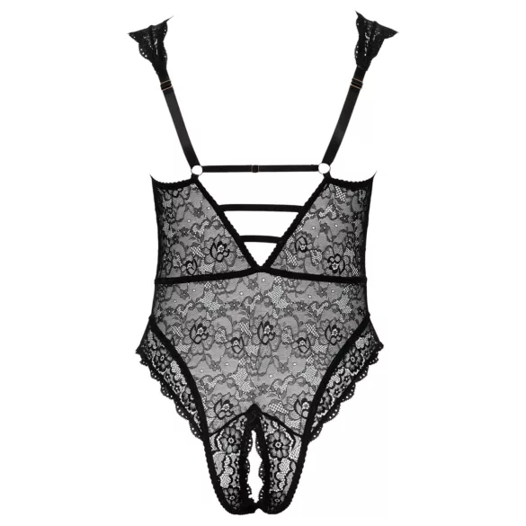 Cottelli Curves Plus Size - дамско боди с прозрачен десен - черно