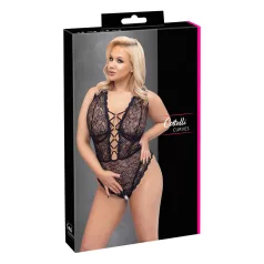   Cottelli Curves Plus Size - дамско боди с прозрачен десен - черно - 90D/XL