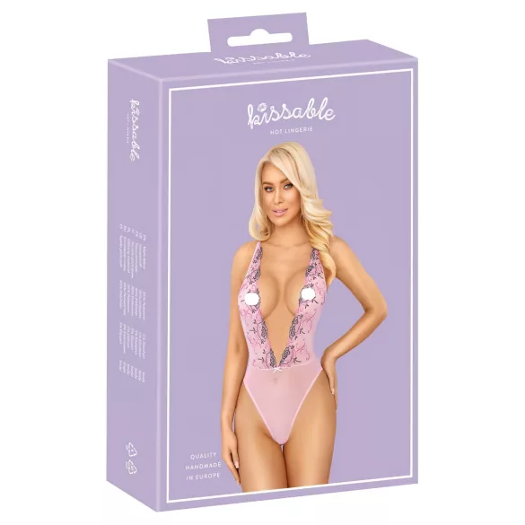 Kissable - боди с розова бродерия - розово - L/XL