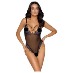   Cottelli - бодиструм дантела с бродерия и отвор - черно-лилав - M