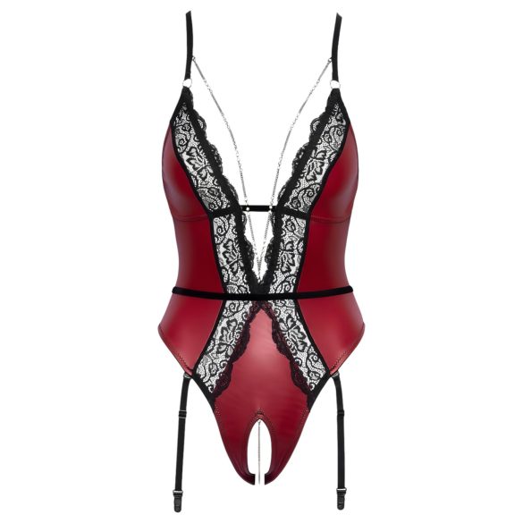 Abierta Fina - дамско боди с жартиери - отворен модел - черно-червено - L