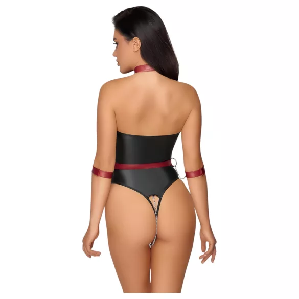 Cottelli Bondage - лъскаво боди и белезници за ръце - черно - L