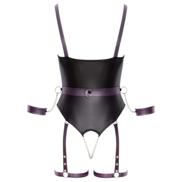 Cottelli - отворено бондаж боди с белезници (черно)