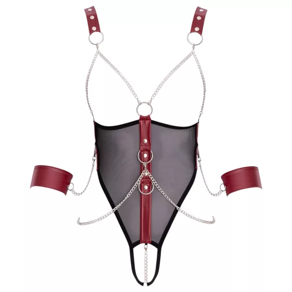 Cottelli Bondage - отворено боди с каишки и верига - черно - M