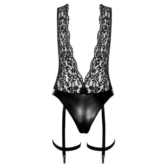 Noir Libido - боди с жартиери - черно