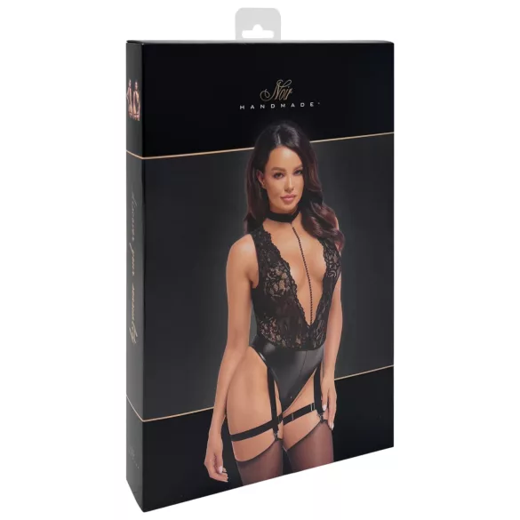 Noir Libido - боди с жартиери - черно - L
