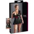 Cottelli Plus Size - лъскава рокля с червен корсет - черна
