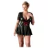 Cottelli Plus Size - лъскава рокля с червен корсет - черна
