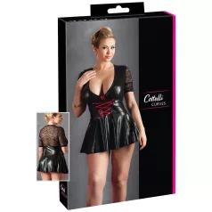   Cottelli Plus Size - лъскава рокля с червен корсет - черна - XXL