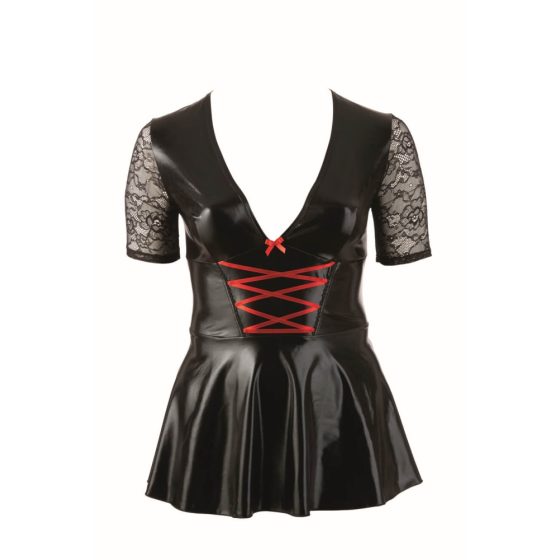 Cottelli Plus Size - Блестяща рокля с червен корсет (черна) - XXXXL