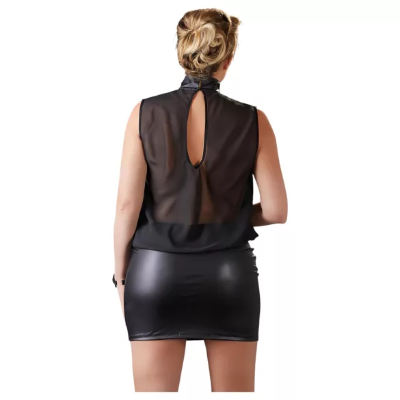 Cottelli Plus Size - еротична рокля - лъскав шифон - черна