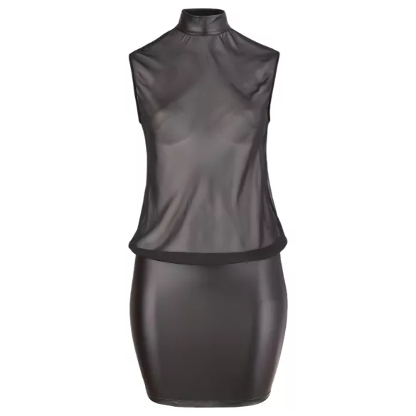 Cottelli Plus Size - еротична рокля - лъскав шифон - черна