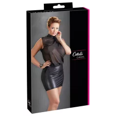   Cottelli Plus Size - еротична рокля - лъскав шифон - черна - 3XL