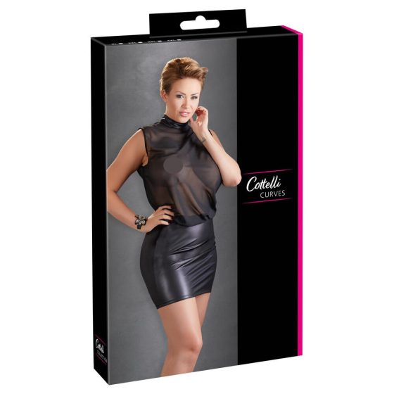 Cottelli Plus Size - Блестяща рокля от шифон (черна) - 3XL