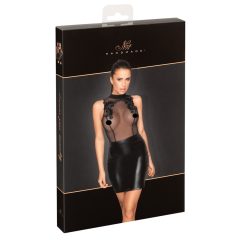   Noir - гланцова мини рокля с прозрачна бродерия (черна)