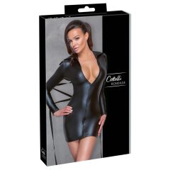   Cottelli Bondage - Блестяща прилепваща по тялото рокля с вратовръзка (черна)