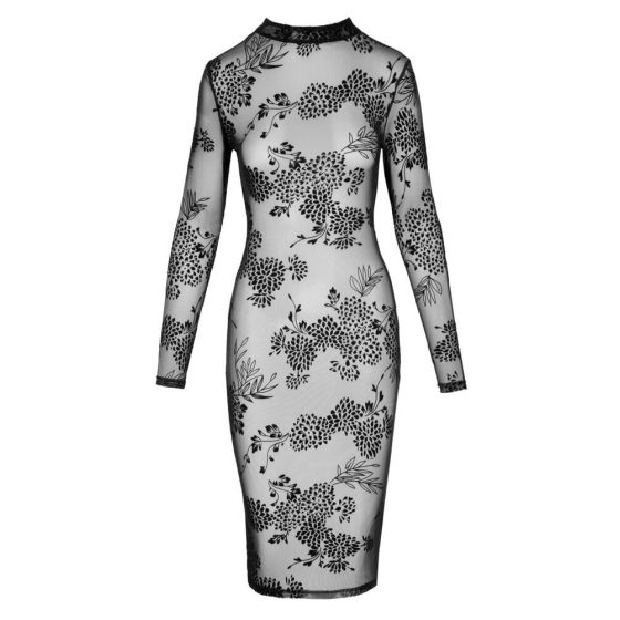 Noir - полупрозрачна флорална рокля с дълъг ръкав (черна) - M