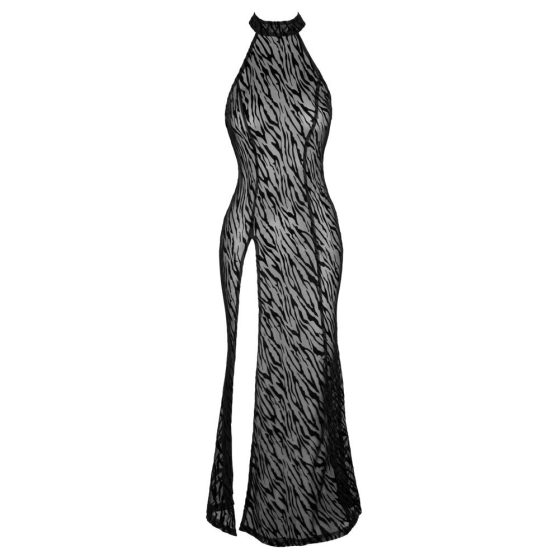 Noir - дълга рокля с тигрови райета и закопчалка отпред (черна)