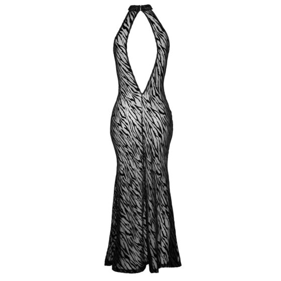 Noir - дълга рокля с тигрови райета и закопчалка отпред (черна)