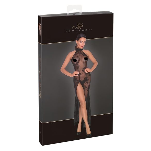 Noir - прозрачна дълга рокля с цветя (черна) - M