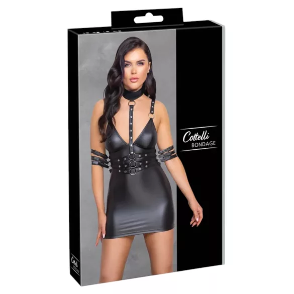 Cottelli Bondage - мини рокля с яка - лъскава - черна - L