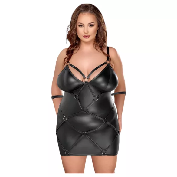 Cottelli Plus Size - комплект рокля с белезници - черен