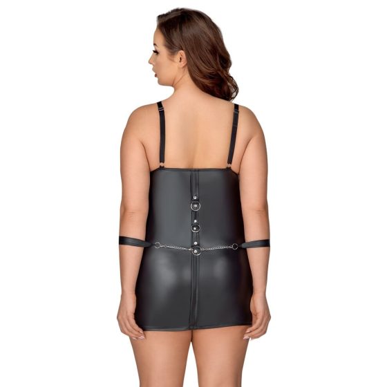 Cottelli Plus Size - Мини рокля без презрамки с маншети за ръце (черна)