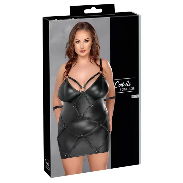 Cottelli Plus Size - комплект рокля с белезници - черен