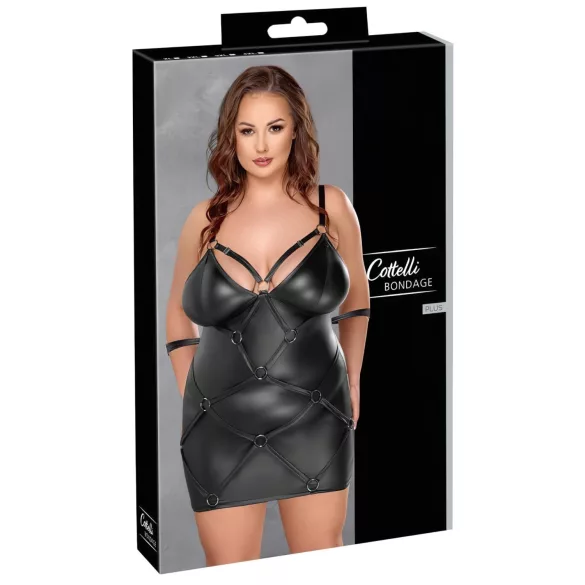 Cottelli Plus Size - комплект рокля с белезници - черен