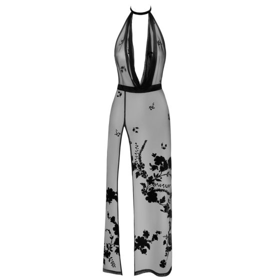 Noir - изцяло прозрачна макси рокля с флорален принт (черна)
