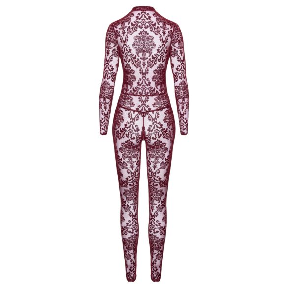 Noir Kink Royal - прозрачен боди чорап (червен) - M