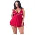Cottelli Plus Size - секси бебидол с дантела - червен - голям размер - 2XL