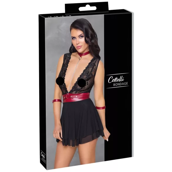 Cottelli Bondage - дантелена babydoll черен с яка - L