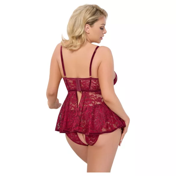 Cottelli Curves - дантелена мини рокля комплект - червена