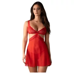   Obsessive Cupide Desir - секси дантелена нощница с прашки - прозрачна, червена - L/XL
