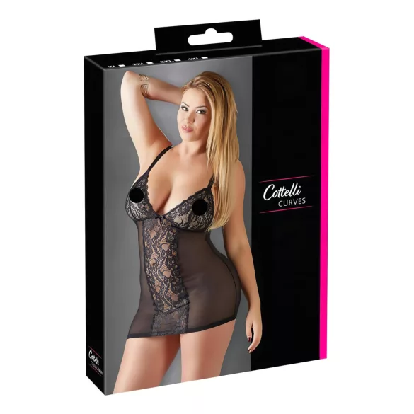 Cottelli Plus Size - нощница с дантела - прозрачна - черна