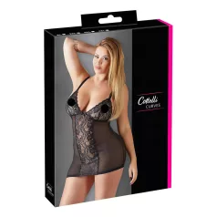   Cottelli Plus Size - нощница с дантела - прозрачна - черна - 2XL