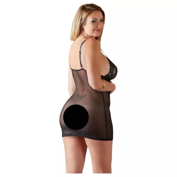 Cottelli Plus Size - нощница с дантела - прозрачна - черна - 3XL