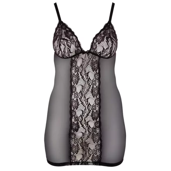 Cottelli Plus Size - нощница с дантела - прозрачна - черна - 4XL