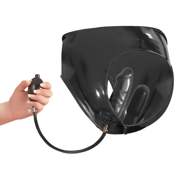 LATEX - дамски бикини с 2 надуваеми вътрешни дилда - черни