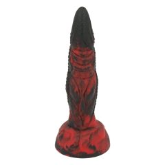  OgazR Hell Dong - Набразден вибратор с лепкави подложки - 20 см (черно-червен)