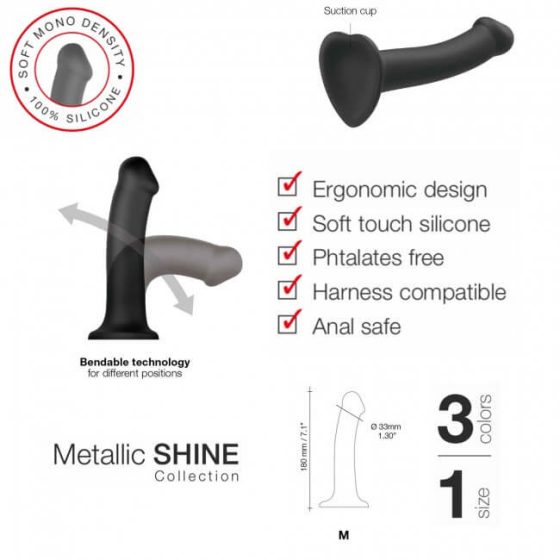 Strap-on-me Metallic Shine M - щадящ кожата вибратор - среден (розов металик)