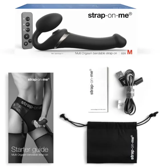 Strap-on-me M - безжичен страп-он вибратор с въздушни вълни - черен