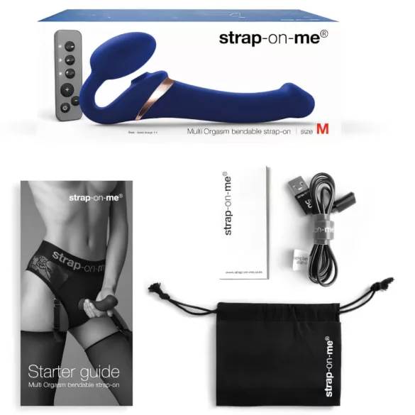 Strap-on-me - пенис колан с вибрация и въздушни вълни - син, размер M